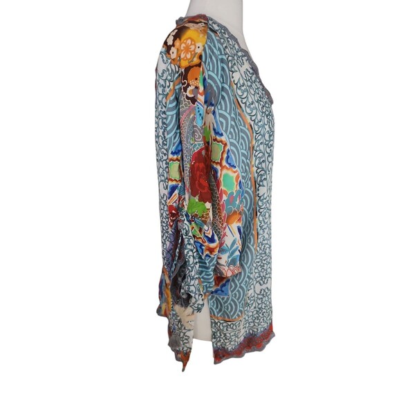 Johnny Was Silk Vintage Y2K Dragon Tunic Blouse Womens Medium Blue Multiprint - Picture 4 of 8